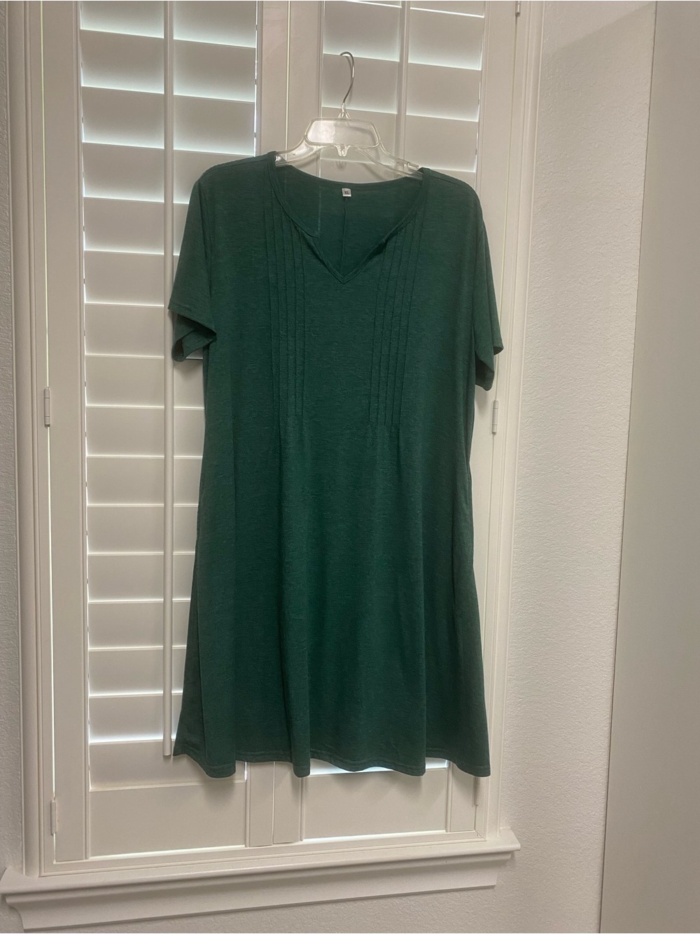 Green Women's Short Sleeve V Neck Dress With Pockets  XL